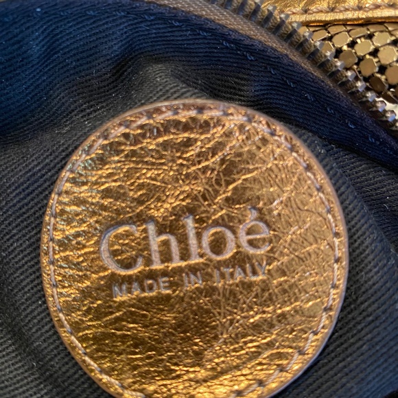 CHLOÉ Bronze Chainmail Shoulder Bag w/ Leather Trim - Picture 4 of 6